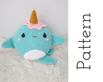 Crochet Whale Pattern - Crochet Narwhal Pillow - Crochet Narwhal - Whale pillow - Crochet cushion Pattern - Amigurumi Whale Pattern -  PDF