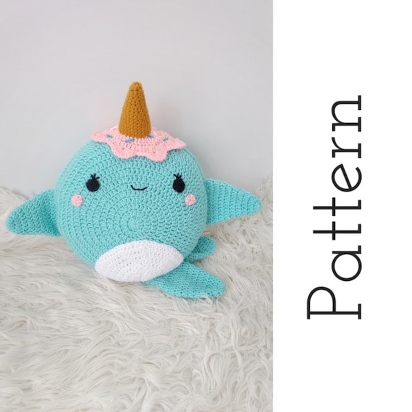 Crochet Whale Pattern - Crochet Narwhal Pillow - Crochet Narwhal - Whale pillow - Crochet cushion Pattern - Amigurumi Whale Pattern -  PDF