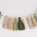 Woodland Greenery Tassel Garland with Natural Wooden Beads, Forest Green and Cream Tassel Bunting Banner for Jungle Nursery Decor, Succulent 
