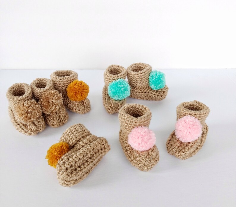 Easy Crochet baby shoe Pattern baby booties crochet baby shoe pattern pompom booties modern baby shower gift crib shoes image 2