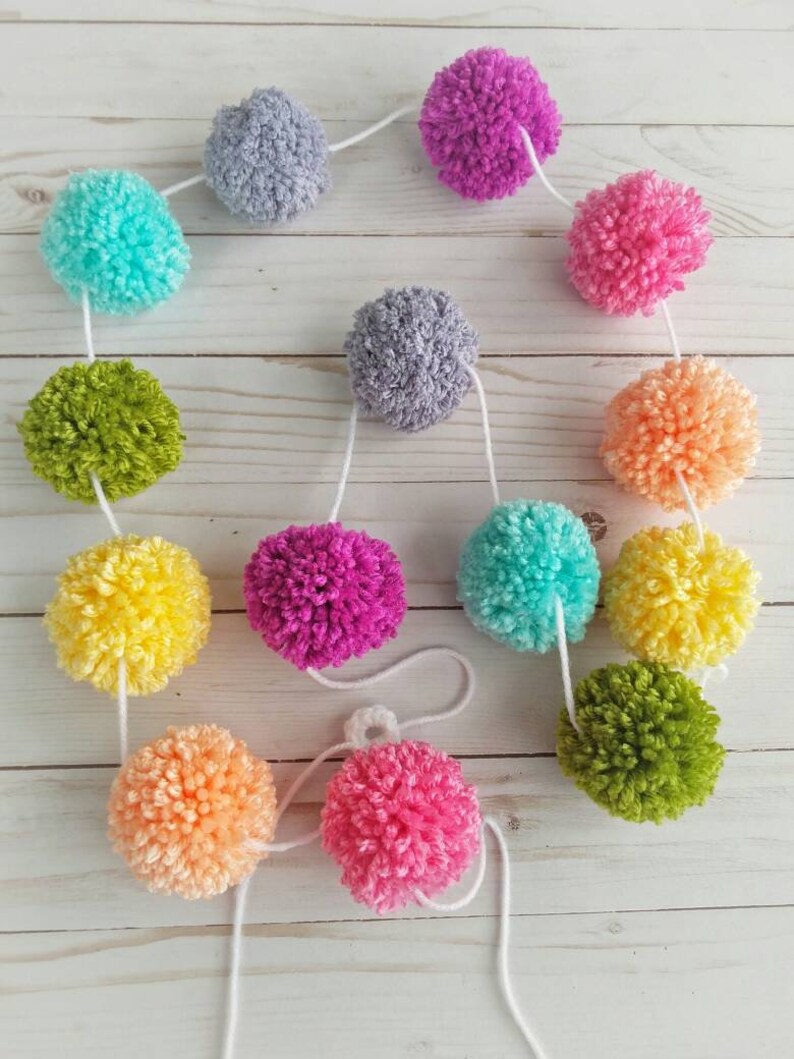 Pom Pom Garland Rainbow Colorful Felt Ball Ornament, 2PCS Christmas Garland Fiber Ball String 7.54ft For Thanksgiving, Xmas, Wall