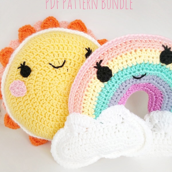 Crochet Toy Patterns / Rainbow Pattern / Sun and Cloud pattern / Weather nursery / Sun Pillow / Plushie pillow pattern / amigurumi rainbow