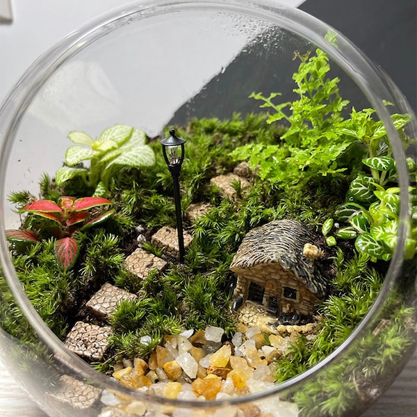 Miniature Fairy Tiny Steps Street Lamp and House Garden DIY Aquarium  Accessories