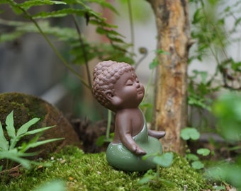 Meditation Small Ceramic Buddhas , Fairy Garden Accessories Miniature Fairies Terrarium Yoga Zen Figurines