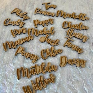 Nomes de lugares de casamento personalizados em madeira, nomes de lugares cortados a laser, planta de assentos, deixados em branco para uma aparência natural ou podem ser pintados de qualquer cor.