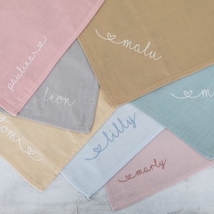 Tissu de mousseline personnalisé brodé avec le nom doudou en mousseline cadeau de naissance / baptême / baby shower image 3