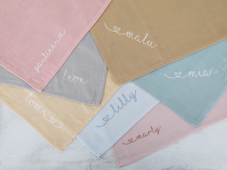 Muslin cloth burp cloth personalized embroidered with name muslin cuddly blanket gift baby birth / baptism / baby shower image 3