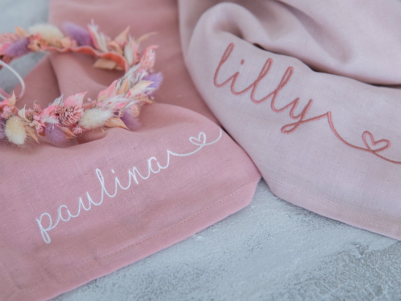 Muslin cloth burp cloth personalized embroidered with name muslin cuddly blanket gift baby birth / baptism / baby shower image 1