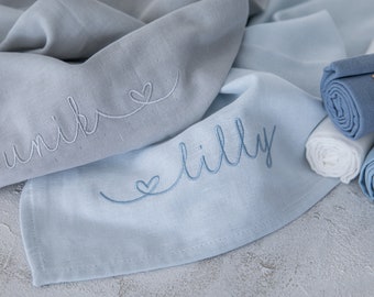 Mulltuch Spucktuch personalisiert Musselin bestickt Schmusetuch Kuscheltuch mit Name Geschenk Baby Geburt / Taufe / Babyparty