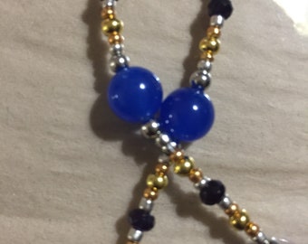 Blue Agate and Amethyst Earrings and Necklace Set