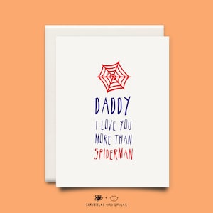 Papá Te amo más que Spiderman - MAS OPCIONES SUPERHERO - Cumpleaños o Tarjeta del día de los padres