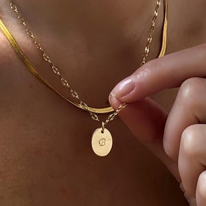 Oval initial pendant necklace gold elegant engraved initial personalized necklace gift 14k gold filled handmade necklace custom gift for her