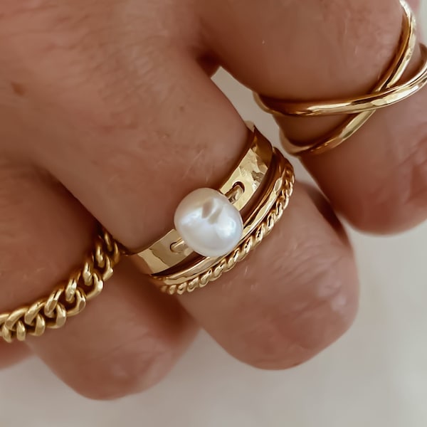 Bague perle, anneau en gold filled 14 carats, bague en or avec perle, bague en or, bague en perle d'eau douce blanche