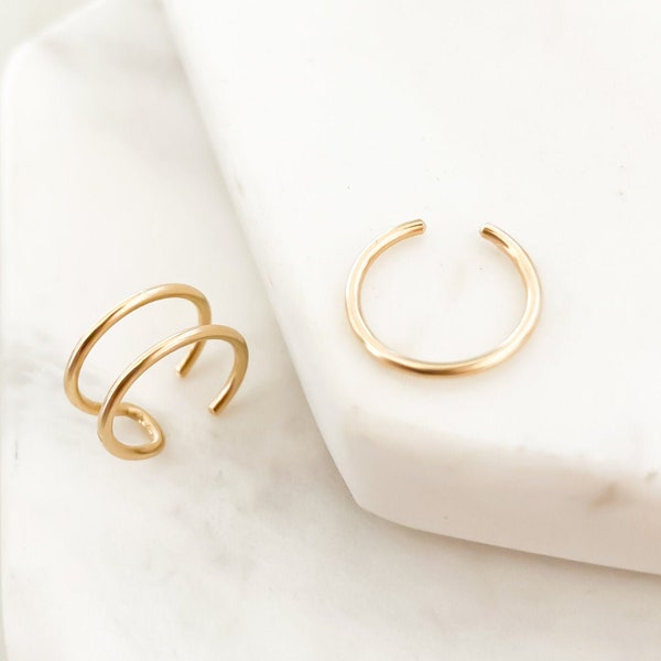 14k gold fill ear cuff earring, ear cuff gold, no piercing earring, cuff earring, dainty cuff earring, double cuff earring, minimalist