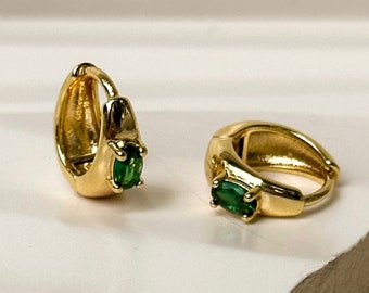 Emerald hoop earrings gold small green gemstone hoop earrings