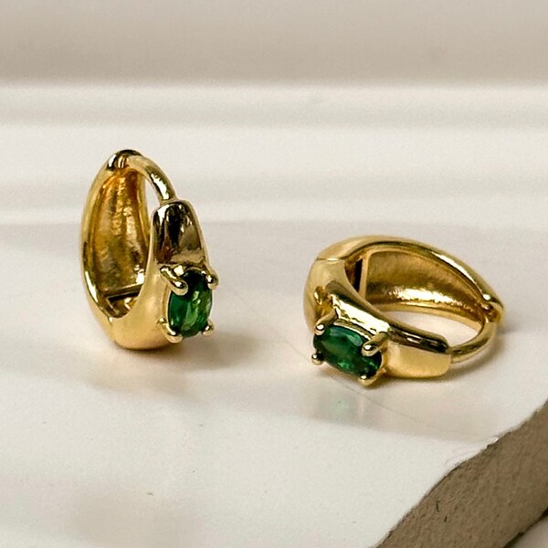 Emerald hoop earrings gold small green gemstone hoop earrings
