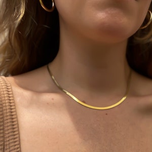 Gold Herringbone Necklace Chain Design Statement Piece Everyday Jewelry Gift Idea for Women Fashion Accessory Length Adjustable Snake Chain