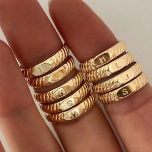 Gold Filled Initial Ring Signet Letter Ring Stackable Dainty Band Custom For Women Gift Idea Bridesmaid Personalized Gift Vintage Inspired