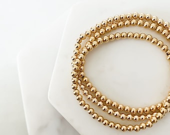 Gold bead bracelet 14k gold filled stacking bracelet 4 mm