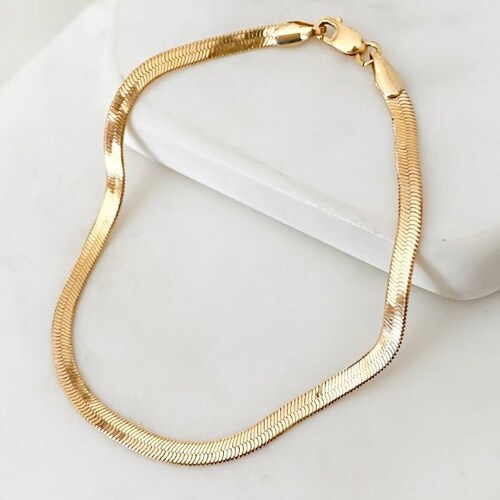Gold Herringbone Chain Bracelet 14k 