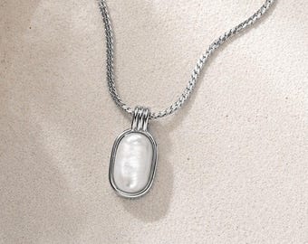 Silver Mother of Pearl Pendant Necklace, Romantic Gift for Wife