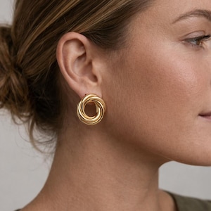 Modern Knot Earring Designer Aesthetic Statement Piece Chunky Jewelry Gift Elegant Stud Gold Hoop Thick Design Minimalist Style
