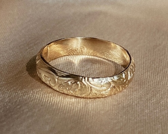 Gold floral band ring 14k gold filled vintage look