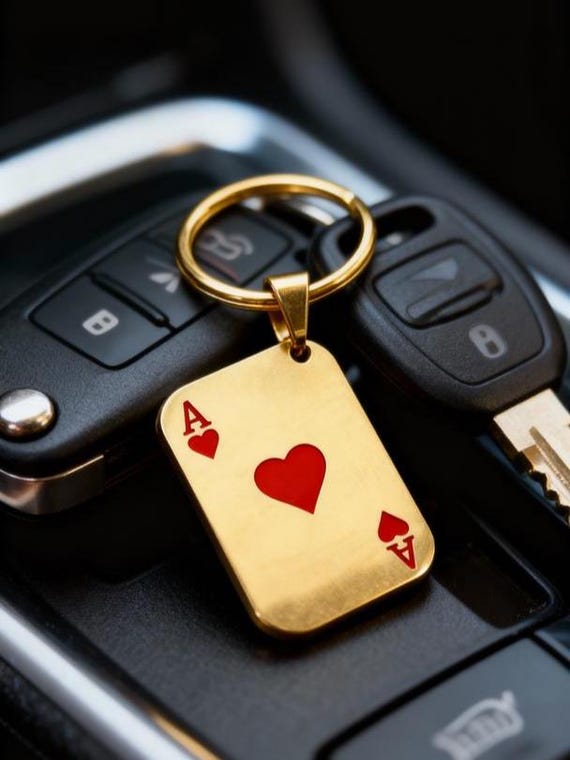 Ace Heart Keychain Lucky Charm Gift Spade Poker Player Card Game Accessory Gold Design Stainless Steel