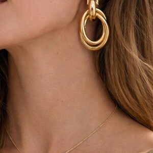 Gold Twisted Hoop Earring Bold Oval Design Statement Elegant Wire Thick Jewelry Trendy Style image 6