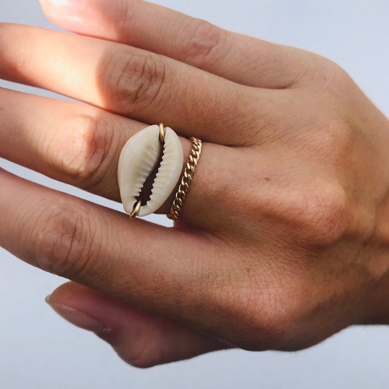 stacking ring gold filled ring beach jewelry Shell ring boho ring statement ring cowrie shell ring