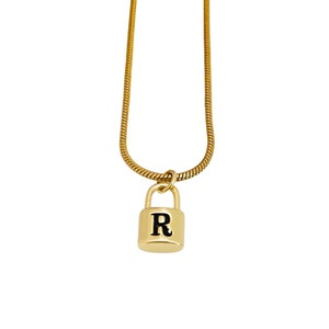 Lock Initial Necklace gold personalized initial necklace 20"