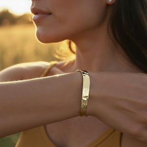 Hammered Gold Cuff Bracelet Wave Pattern Design Handmade Fashion Accessory Quality Construction Adjustable Size Band Modern Style Essential Beautiful Artisan Details Elegant Everyday Wear Perfect Gift Choice