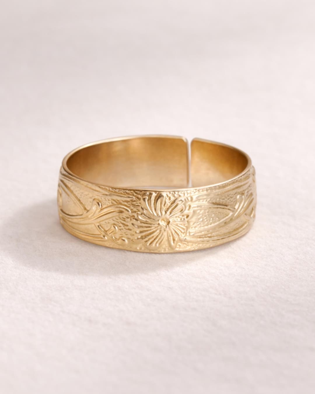 Gold Filled Cigar Band Ring Wide Band Floral Ring Vintage Style