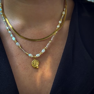 Conch shell beaded pearl necklace shell charm necklace summer beach jewelry
