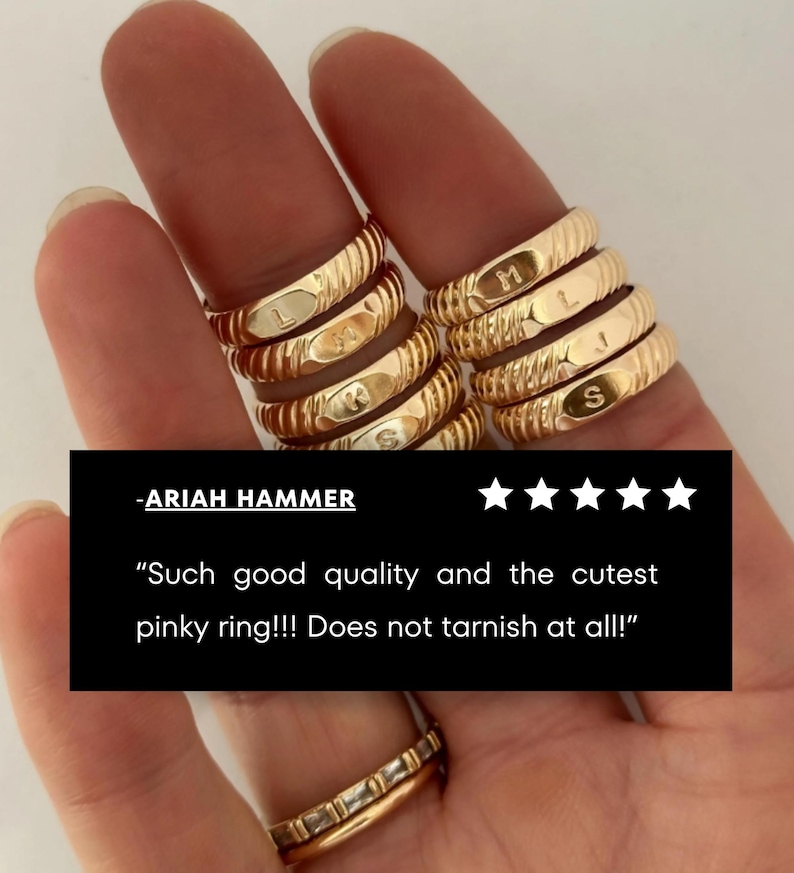 Anillo inicial chapado en oro, anillo de sello, anillo para el dedo meñique, anillo personalizado, joyería, regalo, anillo personalizado, anillo de oro para mujer imagen 5