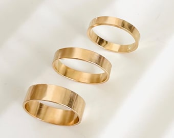 Everyday gold rings 14k gold filled band rings wide flat stackable rings