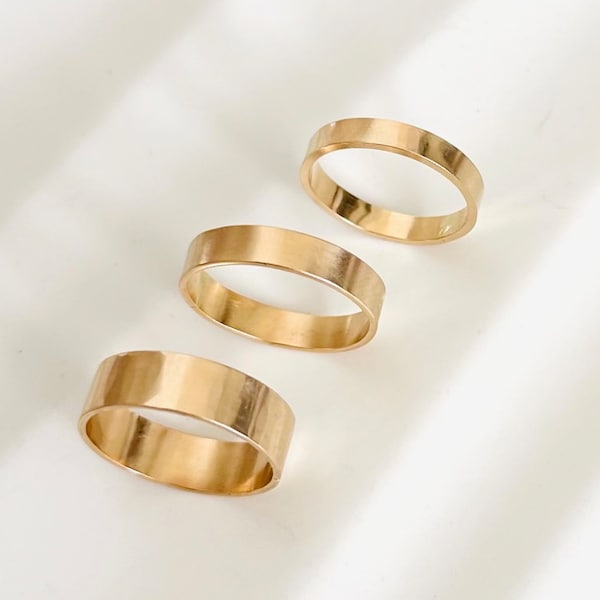 Everyday gold rings 14k gold filled band rings wide flat stackable rings