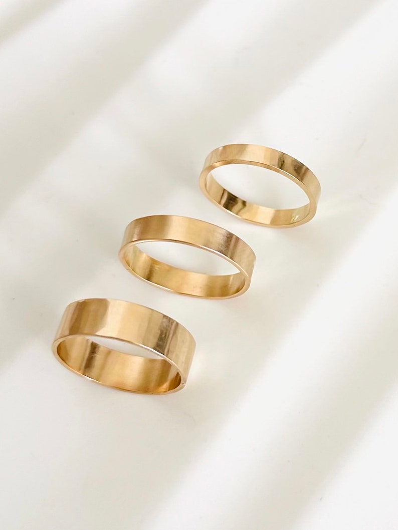 Everyday gold rings 14k gold filled band rings wide flat stackable rings image 1