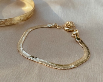 Bold herringbone bracelet 18k gold filled womens bracelet