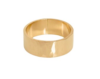 Gold cigar band ring statement ring 14k gold filled hammered wide band ring - 6 mm