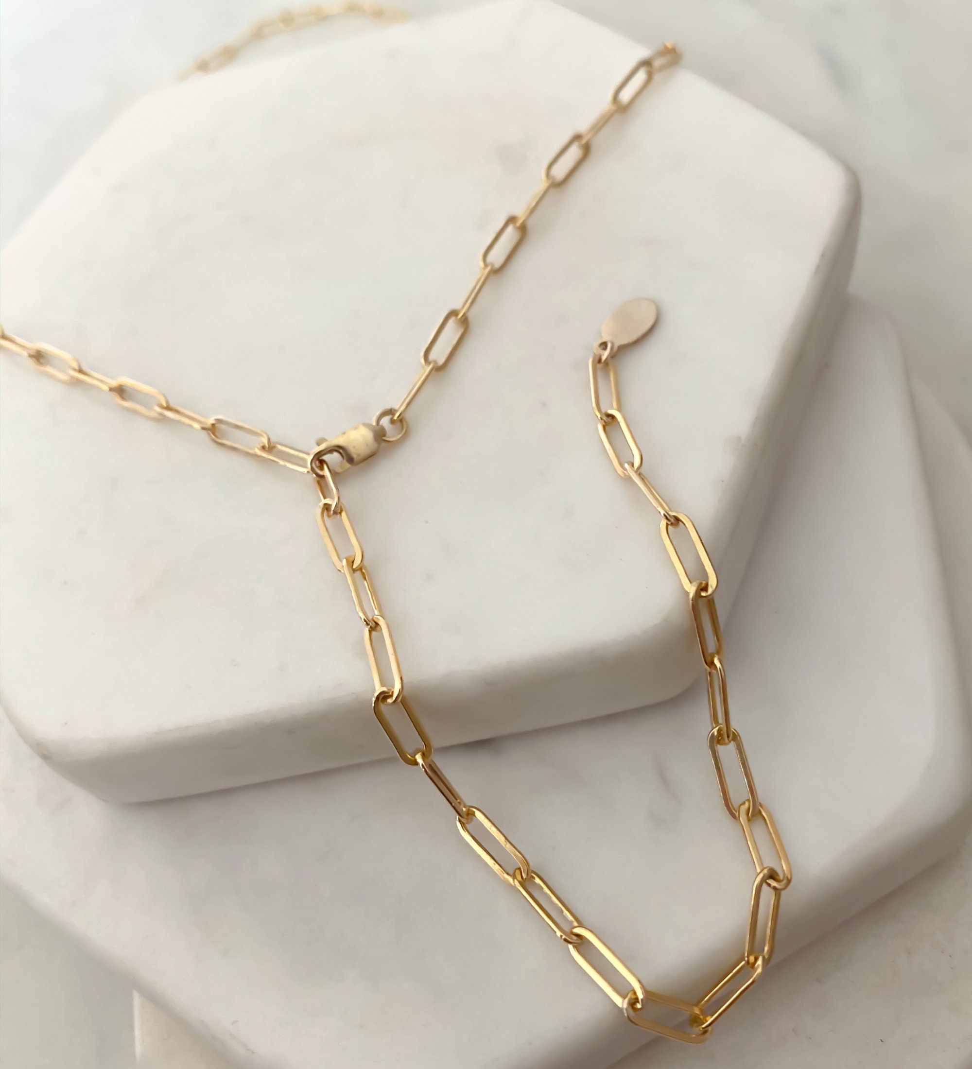 Paper clip lariat necklace 14k gold filled versatile layering Etsy
