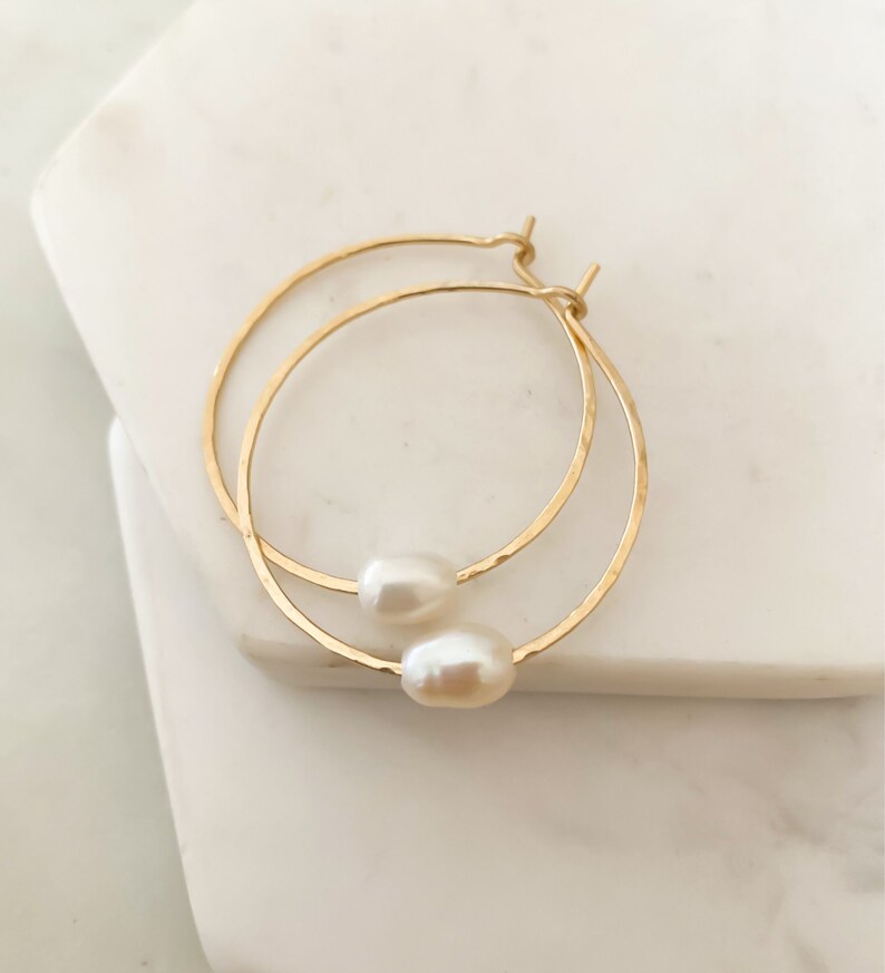 14k gold filled hoop earrings with pearls pearl hoop Etsy