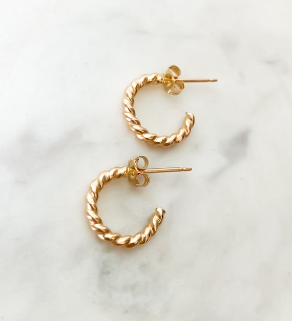 14K Gold Filled Small Flat Trendy Twist Hoop Earrings Item #A166 