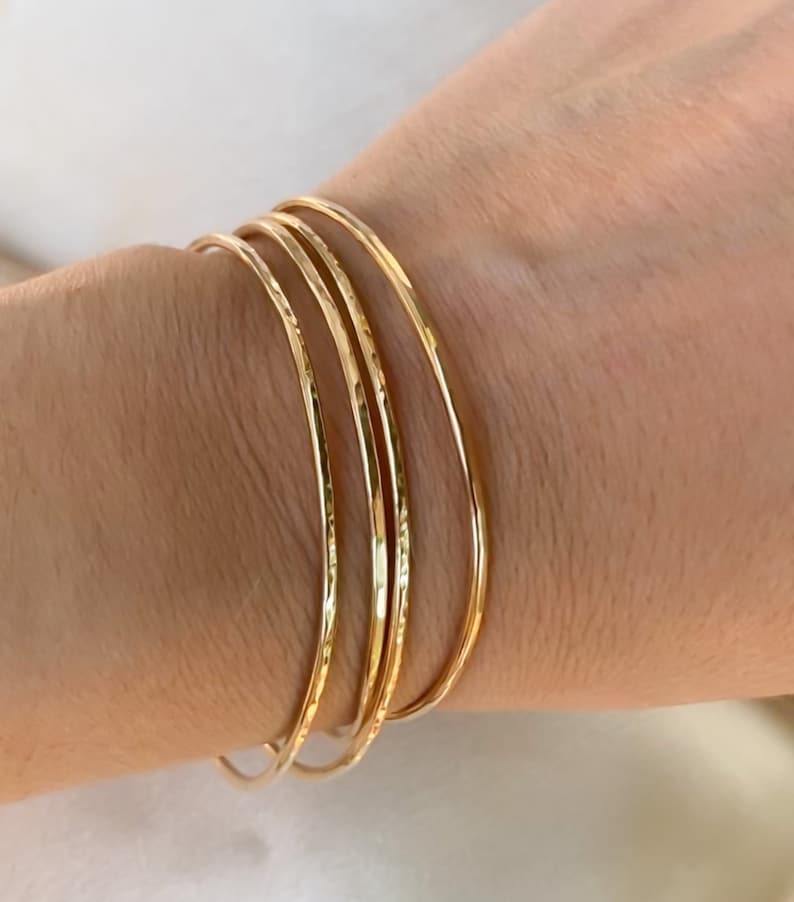 Gold bangle set bracelet set minimalist everyday permanent bracelets 14K GOLD FILLED image 2