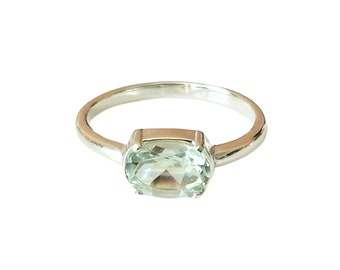 Green Amethyst Faceted Gemstone Ring Sterling Silver