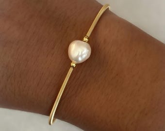 Pearl Bangle Bracelet Cuff Design Wedding Jewelry Gift Bridesmaid Gift For Wedding Wrist Accessory Pearl Detail Gold Fill Bracelet For Bride
