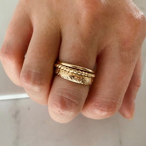 Bold stacking ring set 14k gold filled bold rope and smooth band pair image 5