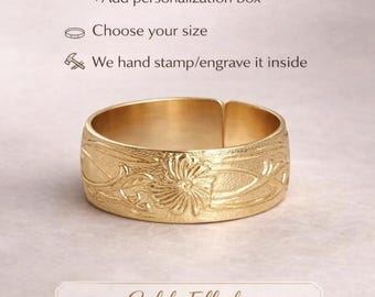 Gold Filled Cigar Band Ring Wide Band Floral Ring Vintage Style