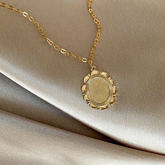 Gold Flower Coin Necklace 14k Gold 