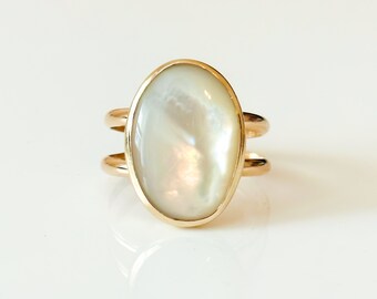 Mother of Pearl Ring gold pearl statement ring